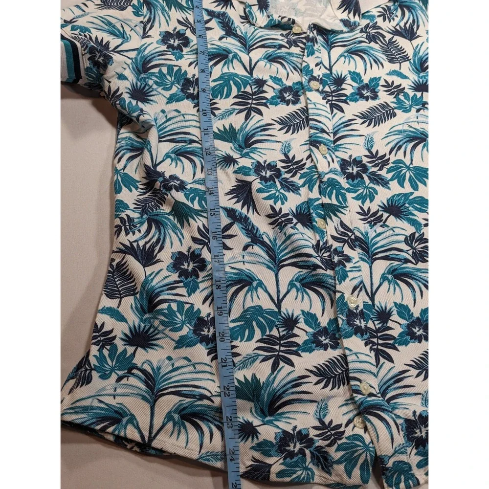 Zara Shirt USA 5 Blue Floral‎ Cotton Short Sleeve Button Down Slim Fit Polo